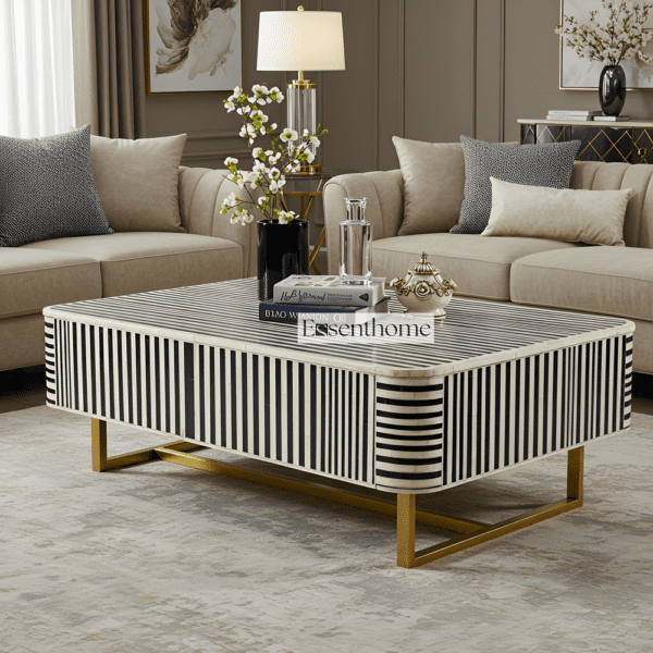 Black & White Striped Bone Inlay Coffee Table