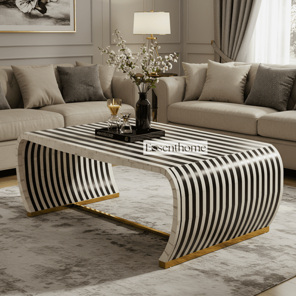 Black & White Bone Inlay Wave Coffee Table