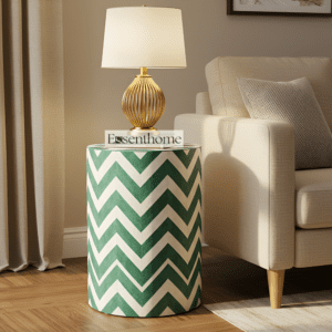 Green & White Chevron Bone Inlay End Table