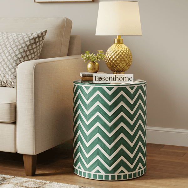 White and Green Chevron Bone Inlay End Table