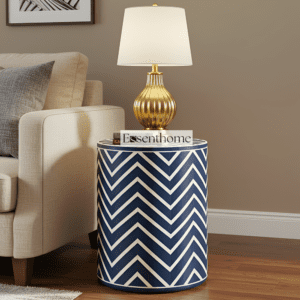 Bone Inlay End Table Navy Blue & White Chevron