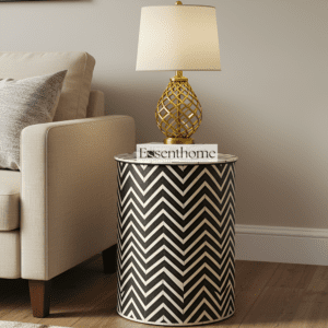Black & White Chevron Bone Inlay End Table