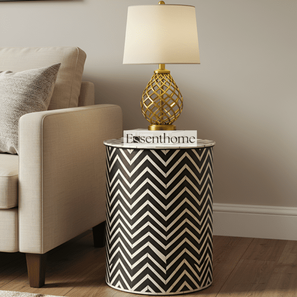 Black & White Chevron Bone Inlay End Table