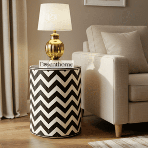 Bone Inlay End Table Black & White Chevron