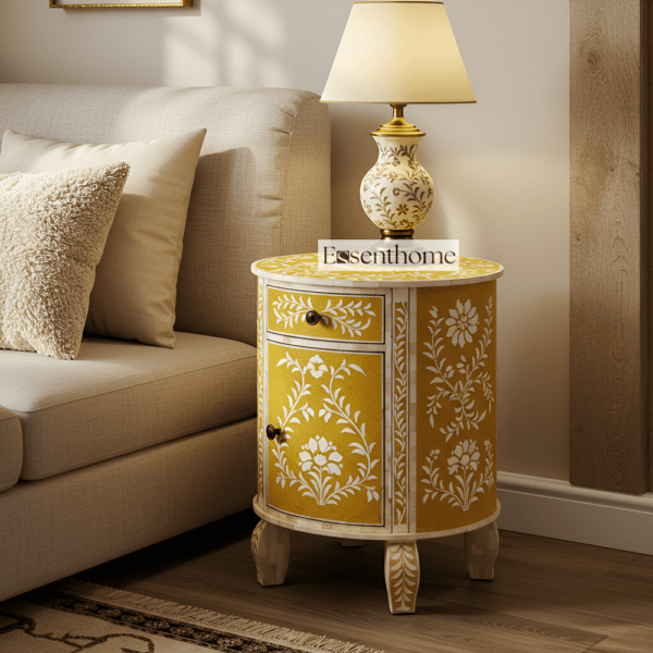 Yellow Floral Bone Inlay Nightstand