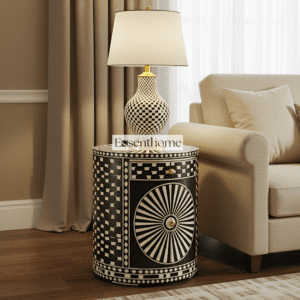 Black & White Bone Inlay Optical Illusion End Table