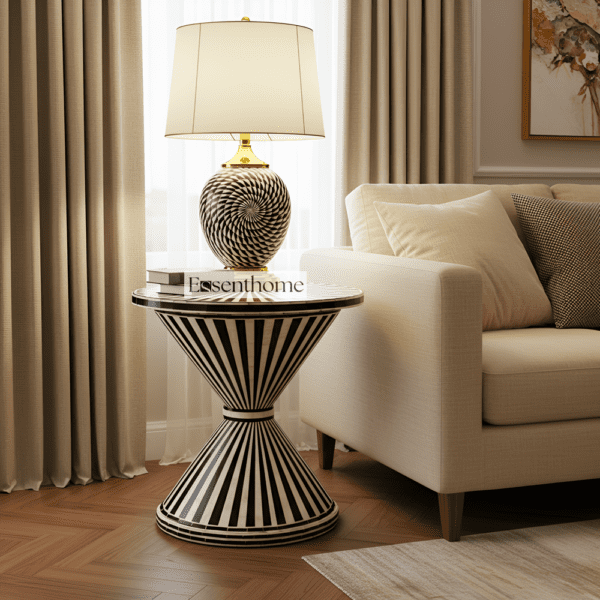 Black & White Bone Inlay Hourglass End Table