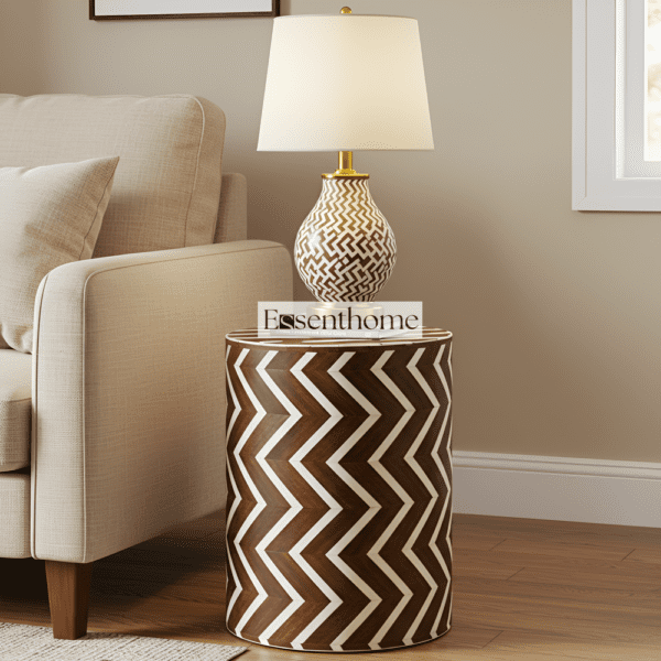 Brown & White Chevron Bone Inlay End Table