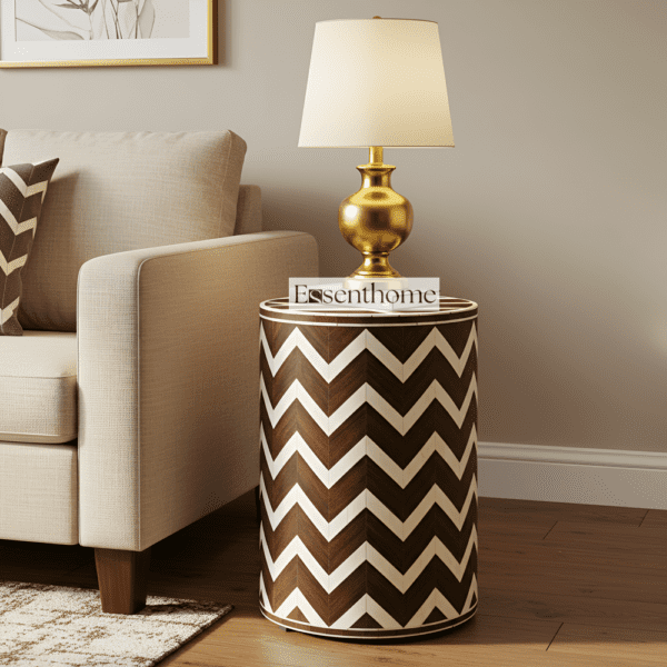 Brown & White Chevron Bone Inlay End Table