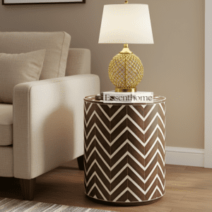 Brown & White Herringbone Bone Inlay End Table