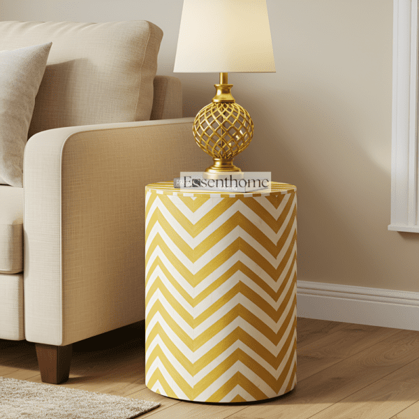 Yellow & White Chevron Bone Inlay End Table