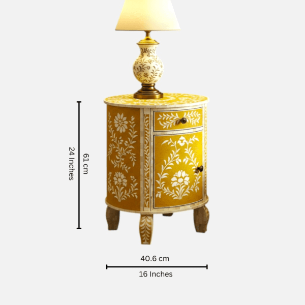 Yellow Floral Bone Inlay Nightstand - Image 5