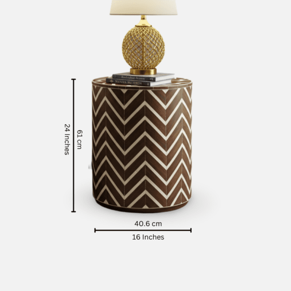Brown & White Herringbone Bone Inlay End Table - Image 5