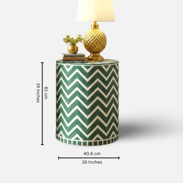 White and Green Chevron Bone Inlay End Table - Image 5