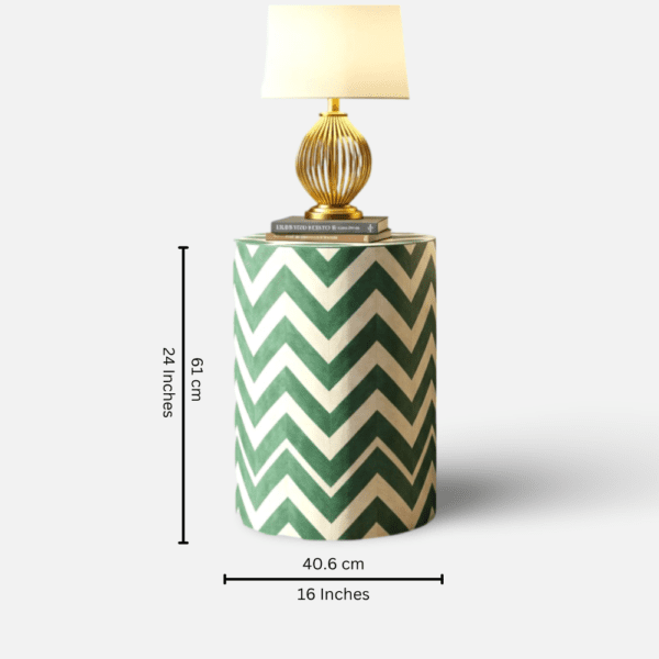 Green & White Chevron Bone Inlay End Table - Image 5