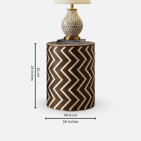Brown & White Chevron Bone Inlay End Table - Image 5