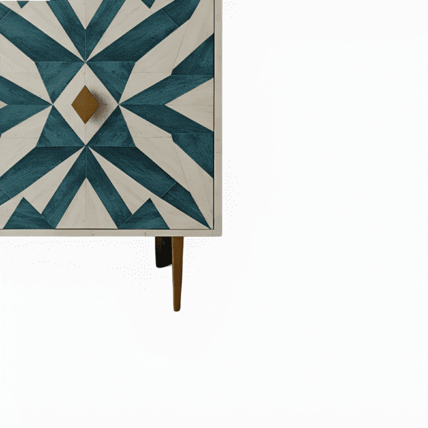 Teal and White Geometric Bone Inlay Sideboard - Image 5
