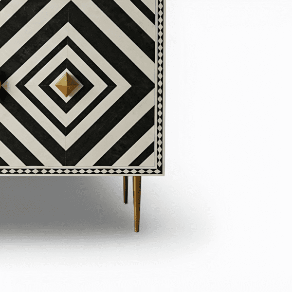 Black and White Diamond Bone Inlay Sideboard - Image 4