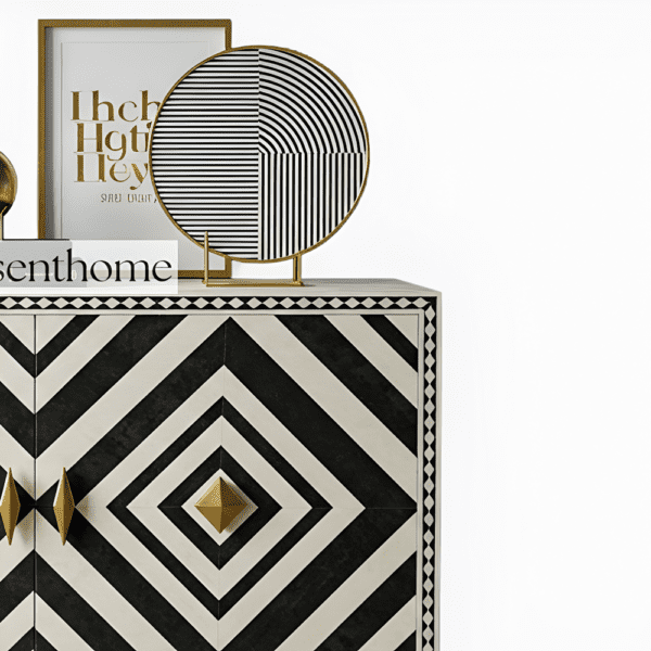 Black and White Diamond Bone Inlay Sideboard - Image 3