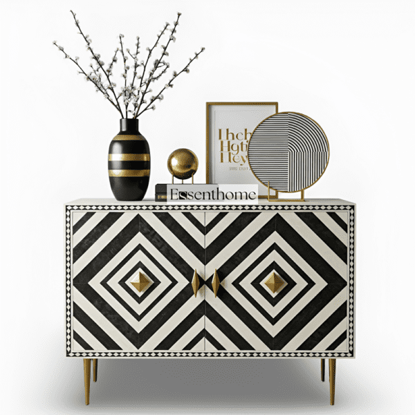 Black and White Diamond Bone Inlay Sideboard - Image 2