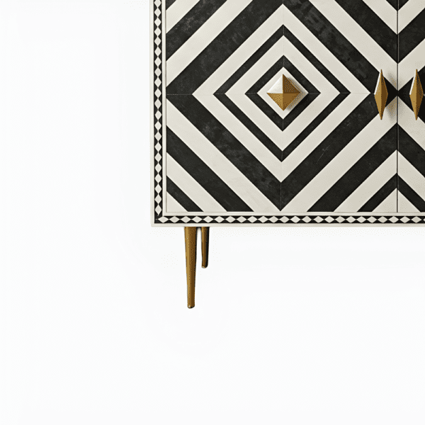 Black and White Diamond Bone Inlay Sideboard - Image 5