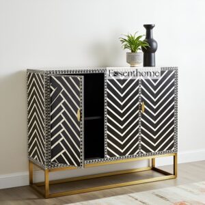 Handmade Bone Inlay Dresser - Black and White