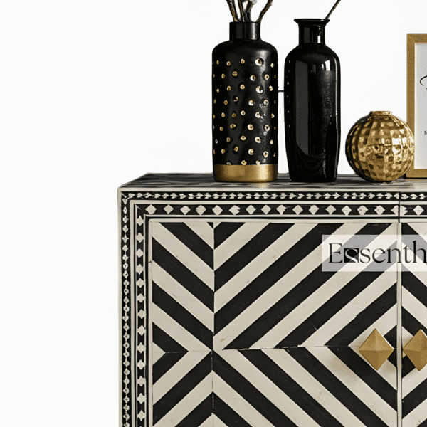 Timeless Black & White Bone Inlay Sideboard A Work of Art - Image 3