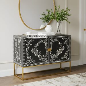 Bone Inlay Dresser Floral Pattern - Black