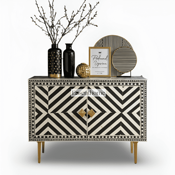 Timeless Black & White Bone Inlay Sideboard A Work of Art - Image 2