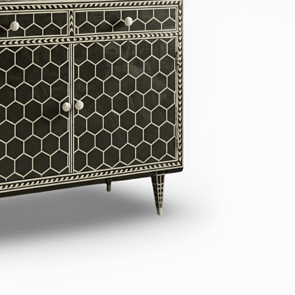 Black & White Honeycomb Two Drawer Two Door Bone Inlay Sideboard - Image 5