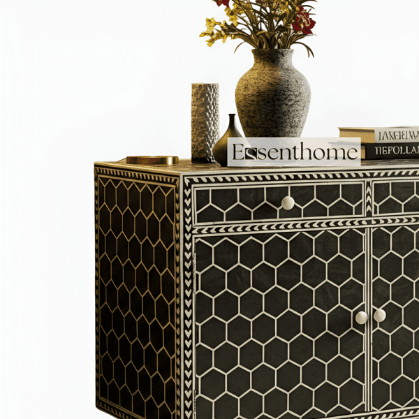 Black & White Honeycomb Two Drawer Two Door Bone Inlay Sideboard - Image 4