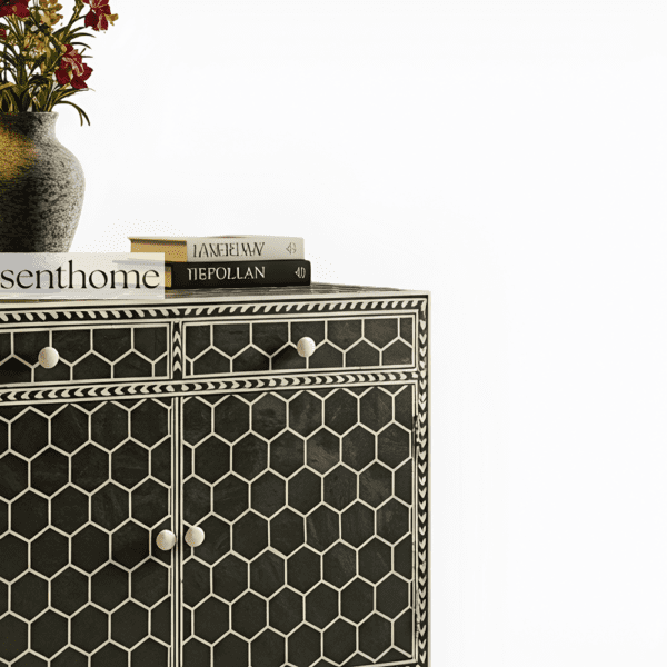 Black & White Honeycomb Two Drawer Two Door Bone Inlay Sideboard - Image 3