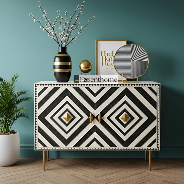 Black and White Diamond Bone Inlay Sideboard