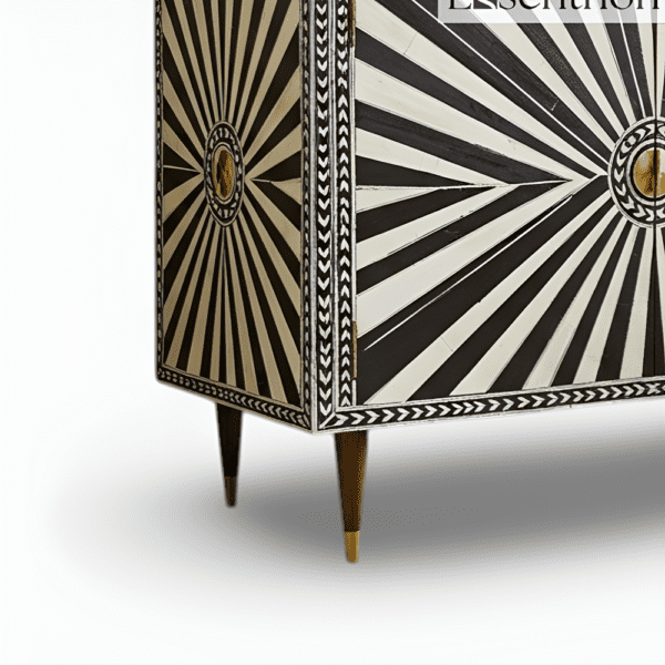Bone Inlay Illusion Pattern Two Door Brass Metal Leg Cabinet - Image 5