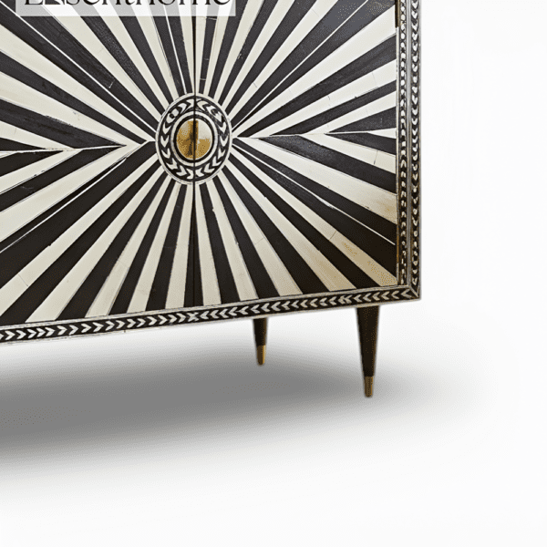 Bone Inlay Illusion Pattern Two Door Brass Metal Leg Cabinet - Image 4