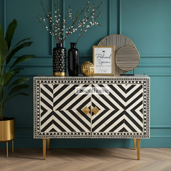 Timeless Black & White Bone Inlay Sideboard A Work of Art