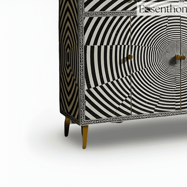 Black & White Illusion Pattern Two Door Bone Inlay Sideboard - Image 5