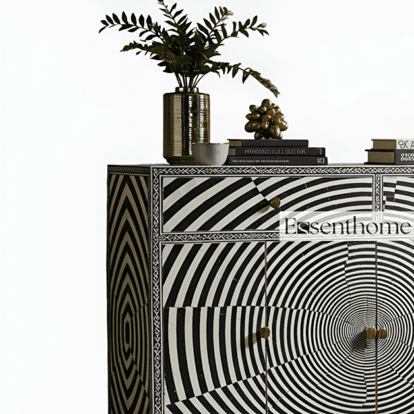 Black & White Illusion Pattern Two Door Bone Inlay Sideboard - Image 3