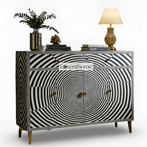 Black & White Illusion Pattern Two Door Bone Inlay Sideboard - Image 2