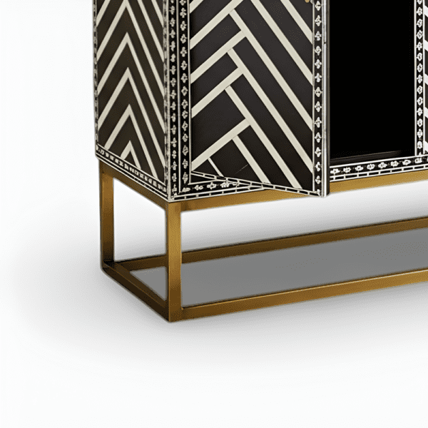 ZikZak Pattern Bone Inlay Black and White Three Door Cabinet - Image 5