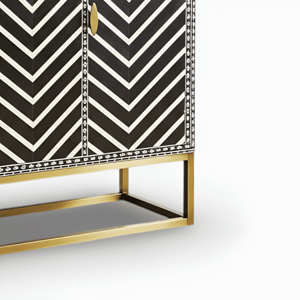 ZikZak Pattern Bone Inlay Black and White Three Door Cabinet - Image 4