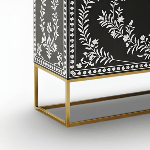 Bone Inlay Floral Pattern Bone Inlay Black and White Two Door - Image 3