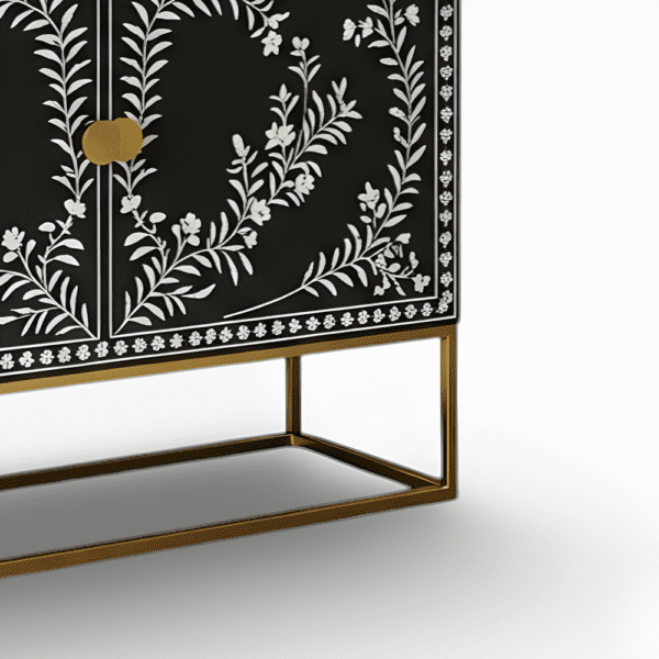 Bone Inlay Floral Pattern Bone Inlay Black and White Two Door - Image 4