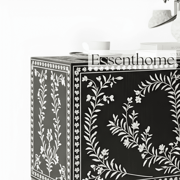 Bone Inlay Floral Pattern Bone Inlay Black and White Two Door - Image 5