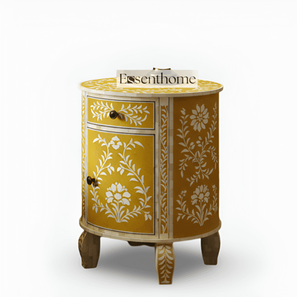Yellow Floral Bone Inlay Nightstand - Image 2