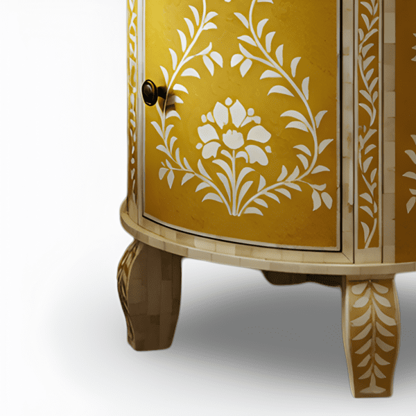 Yellow Floral Bone Inlay Nightstand - Image 4