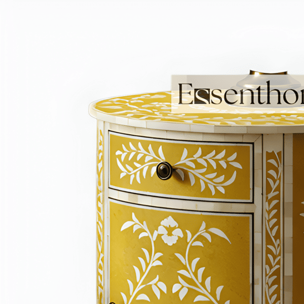 Yellow Floral Bone Inlay Nightstand - Image 3