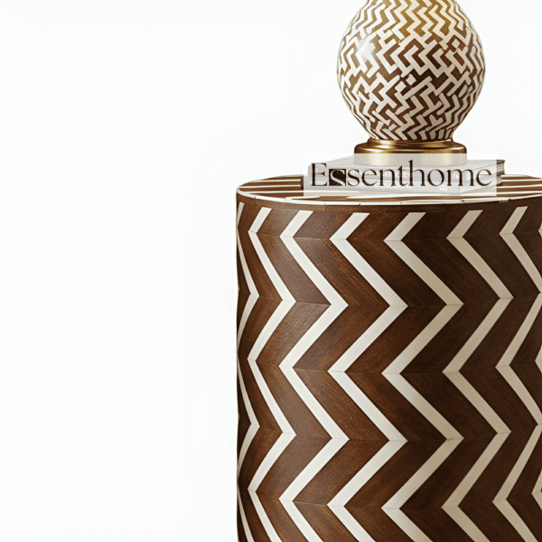 Brown & White Chevron Bone Inlay End Table - Image 3