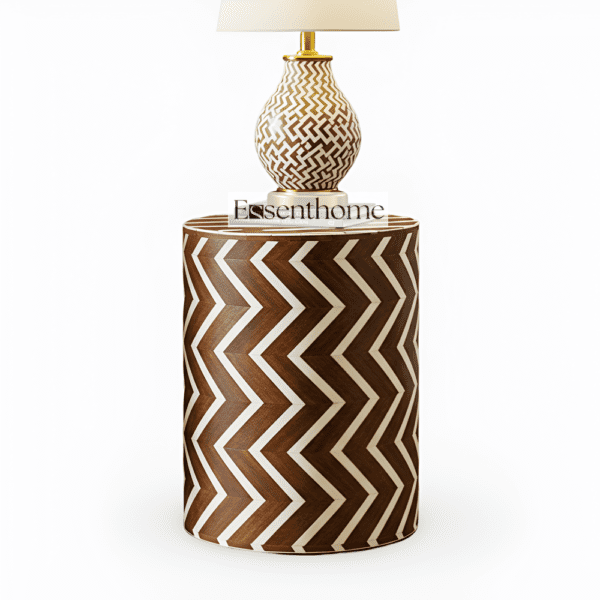Brown & White Chevron Bone Inlay End Table - Image 2