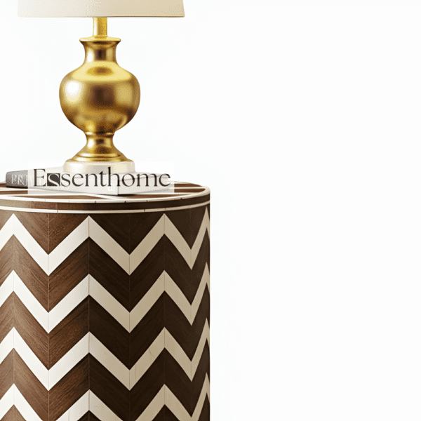 Brown & White Chevron Bone Inlay End Table - Image 3